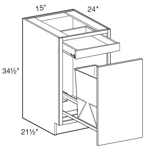 B1WB15 - Glasgow Deep Onyx - Base Single Wastebasket 15" - Single Pullout Door/Single Drawer
