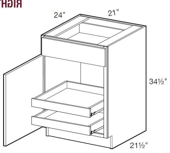 B21L-2T - Wembley Valley Gray - Base 21" - Single Door/ Single Drawer - 2 Rollout Trays - Hinges On Left