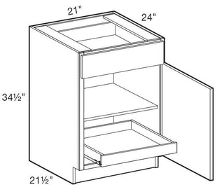 B21R-1T - Glasgow Polar White - Base 21" - Single Door/Single Drawer - 1 Rollout Tray - Hinges On Right