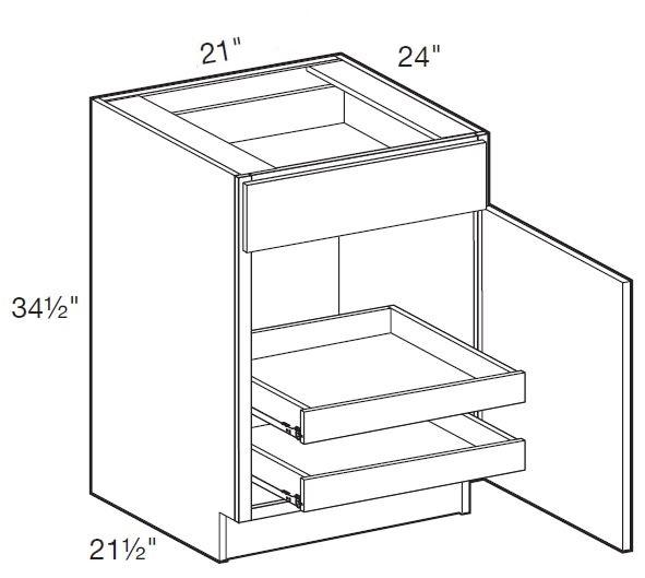 B21R-2T - Norwood Deep Onyx - Base 21" - Single Door/Single Drawer - 2 Rollout Trays - Hinges On Right