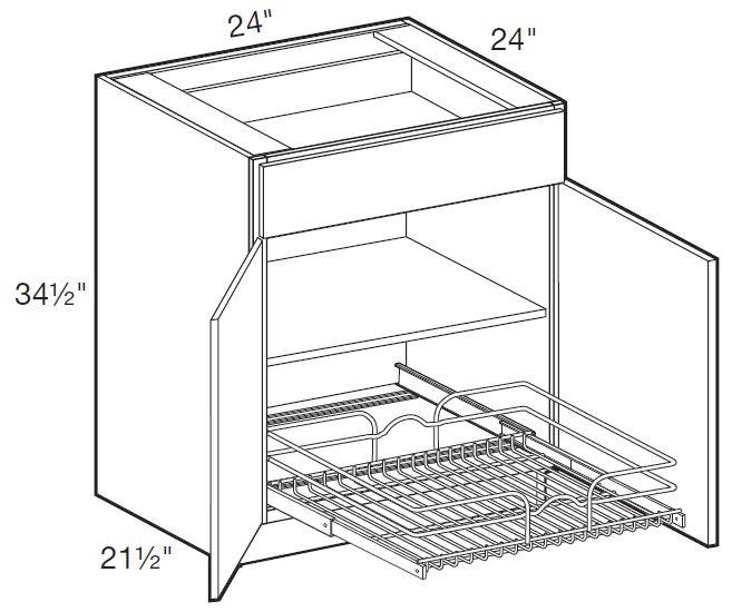 B24-1WT - Glasgow Deep Onyx - Base 24" w/1 Wire Pullout Tray - Double Door/Single Drawer