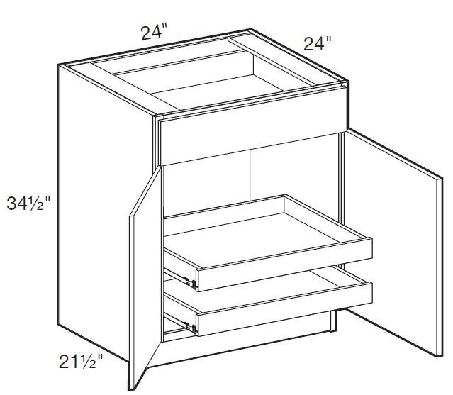 B24-2T - Glasgow Polar White - Base 24" - Double Door/Single Drawer - 2 Rollout Trays