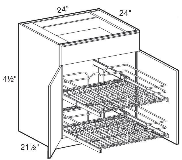 B24-2WT - Norwood Deep Onyx - Base 24" w/2 Wire Pullout Tray - Double Door/Single Drawer