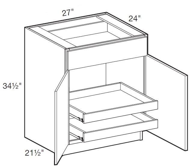 B27-2T - Glasgow Deep Onyx - Base 27" - Double Door/Single Drawer - 2 Rollout Trays