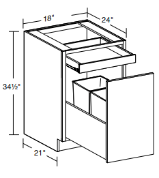 B2DWB18 - Manhattan High Gloss Metallic - Base Deluxe Double Wastebasket 18Ó - Single Pullout Door/Single Drawer