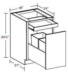 B2DWB18 - Glasgow Deep Onyx - Base Deluxe Double Wastebasket 18Ó - Single Pullout Door/Single Drawer