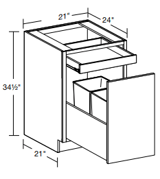 B2DWB21 - Manhattan High Gloss Metallic - Base Deluxe Double Wastebasket 21Ó - Single Pullout Door/Single Drawer