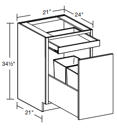 B2DWB21 - Glasgow Polar White - Base Deluxe Double Wastebasket 21Ó - Single Pullout Door/Single Drawer