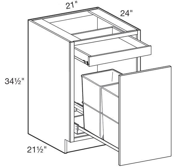 B2WB21 - Nantucket Polar White - Base Double Wastebasket 21 - Single Pullout Door/Single Drawer