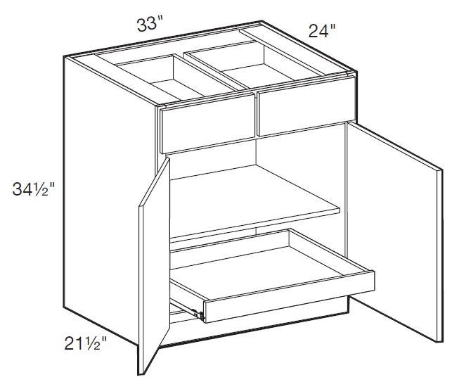 B33-1T - Glasgow Deep Onyx - Base 33" - Double Door/Double Drawer - 1 Rollout Tray