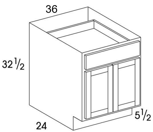 B36UD - York White - UD Base Cabinet - Butt Doors/Single Drawer - Special Order