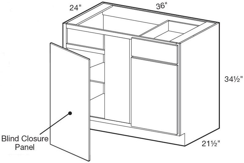 BBCU42L - Waterford Vivid White - Base Blind Corner w/Drawer 42" - Single Door/Single Drawer - Left Side Blind