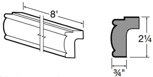CLR8 - Hawthorne Cinnamon - Classic Light Rail Molding - 8' x 2 1/4" x 3/4"