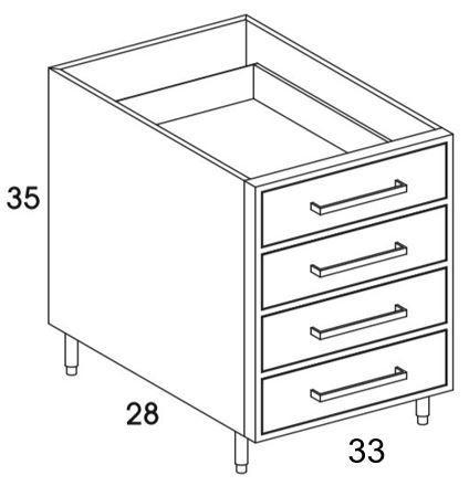 DB33 - Shaker White - Outdoor Base Cabinet - 4 Drawers - Special Order