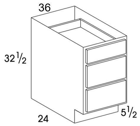 DB36UD - York White - UD 3 Drawer Base Cabinet - Special Order