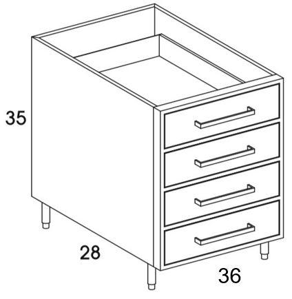 DB36 - Shaker Ash - Outdoor Base Cabinet - 4 Drawers - Special Order