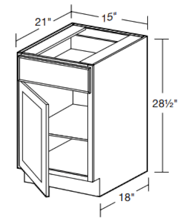 DDO15L - Glasgow Deep Onyx - Desk Cabinet - 15" W x 21" D x 28 1/2" H - Single Door/Single Drawer - Hinges on Left