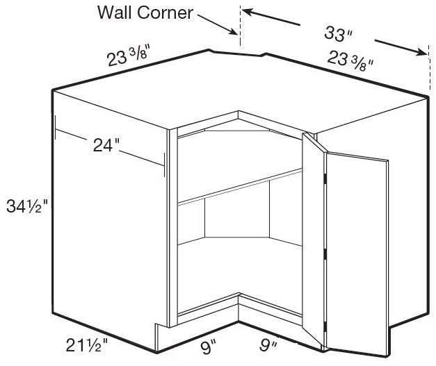 BC33U - Concord Polar White - Base Corner Cabinet - Bi Fold Doors - 33"W x 34.5"H x 24"D
