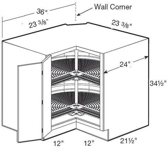 EZR36L-2WLS - Hawthorne Cinnamon - Easy Reach 36" 2 Wire Lazy Susans - Bi-Fold Door