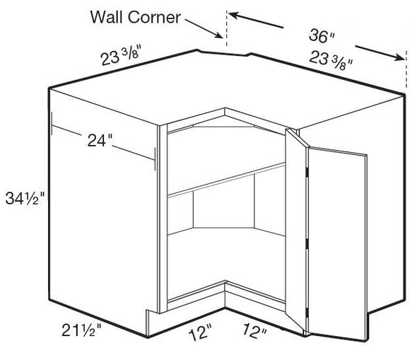 BC36U - Concord Pebble Gray - Base Corner Cabinet - Bi Fold Doors - 36"W x 34.5"H x 24"D