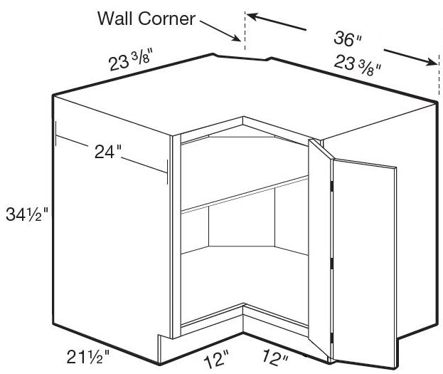 BC36U - Concord Pebble Gray - Base Corner Cabinet - Bi Fold Doors - 36"W x 34.5"H x 24"D