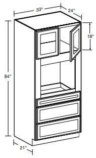OC332484PFGU - Nantucket Polar White - Universal Oven Cabinet 33"x84" - Double Door Prepped For Glass