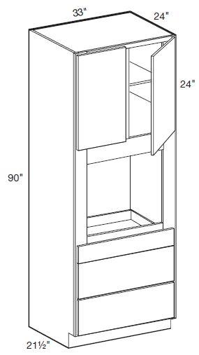 OC332490U - Manhattan High Gloss Metallic - Universal Oven Cabinet 33" x 90" - Double Doors