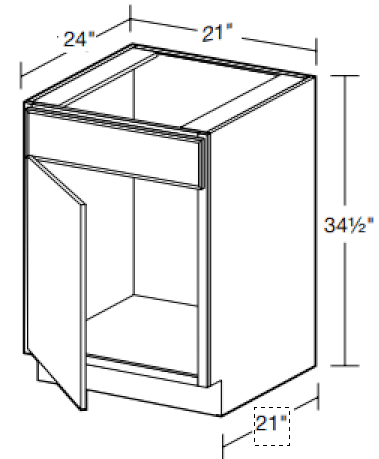 SB21L - Glasgow Polar White - Sink Base 21" Left - Single Door/Single False Front - Hinges On Left