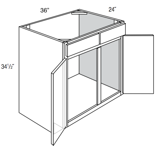 SB36 - Concord Pebble Gray - Sink Base Cabinet - Double Doors/False Drawer Front - 36"W x 34.5"H x 24"D