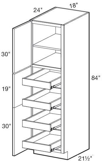 U182484L-4T - Manhattan High Gloss Metallic - Utility 18" x 24" x 84" 4 rollout - Single Door - Hinges On Left