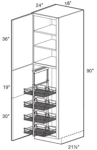 U182484L-PO4WS - Manhattan High Gloss Metallic - Utility 18" x 24" x 84" 4 Wire Shelf - Single Door - Hinges On Left