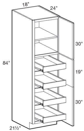 U182484R-4T - Manhattan High Gloss Metallic - Utility 18" x 24" x 84" 4 rollout - Single Door - Hinges On Right