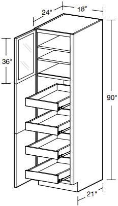 U182490PFGL-4T - Fulton Mocha - Utility 18"x24"x90" 4 ROT - Single Door Prepped For Glass - Hinges On Left