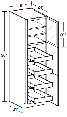 U182490PFGR-4T - Fulton Mocha - Utility 18"x24"x90" 4 ROT - Single Door Prepped For Glass - Hinges On Right