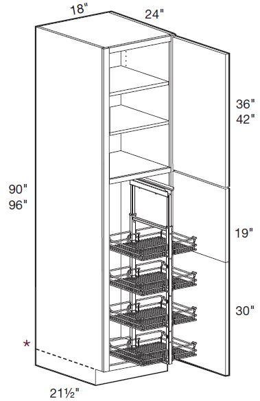 U182490R-PO4WS - Manhattan High Gloss Metallic - Utility 18" x 24" x 90" 4 Wire Shelf - Single Door - Hinges On Right