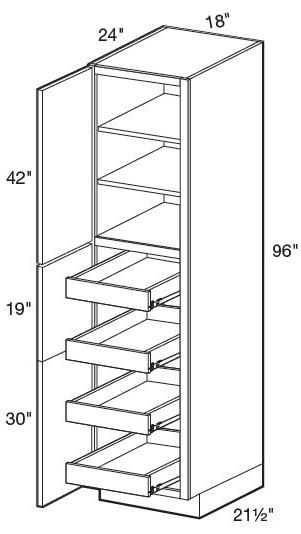 U182496L-4T - Fulton Mocha - Utility 18" x 24" x 96" 4 rollout - Single Door - Hinges On Left