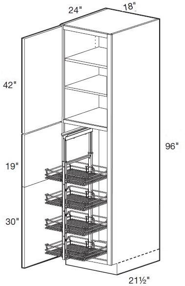 U182496L-PO4WS - Manhattan High Gloss Metallic - Utility 18" x 24" x 96" 4 Wire Shelf - Single Door - Hinges On Left
