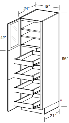 U182496PFGL-4T - Nantucket Polar White - Utility 18"x24"x96" 4 ROT - Single Door Prepped For Glass - Hinges On Left