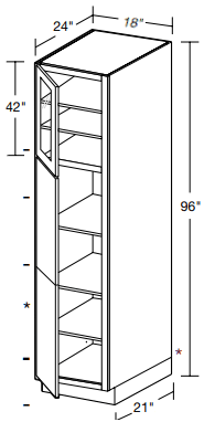 U182496PFGL - Nantucket Polar White - Utility 18"x24"x96" - Single Door Prepped For Glass - Hinges On Left