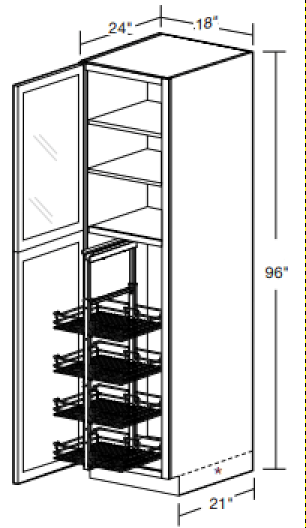 U182496PFGL-PO4WS - Norwood Deep Onyx - Utility 18"x24"x96" 4 Wire Shelf - Single Door Prepped For Glass - Hinges On Left
