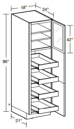 U182496PFGR-4T - Nantucket Polar White - Utility 18"x24"x96" 4 ROT - Single Door Prepped For Glass - Hinges On Right