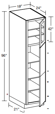U182496PFGR - Nantucket Polar White - Utility 18"x24"x96" - Single Door Prepped For Glass - Hinges On Right