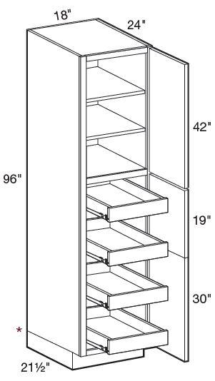 U182496R-4T - Manhattan High Gloss White - Utility 18" x 24" x 96" 4 rollout - Single Door - Hinges On Right