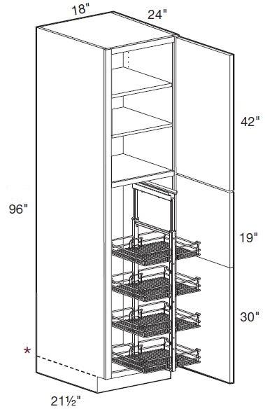 U182496R-PO4WS - Manhattan High Gloss Metallic - Utility 18" x 24" x 96" 4 Wire Shelf - Single Door - Hinges On Right