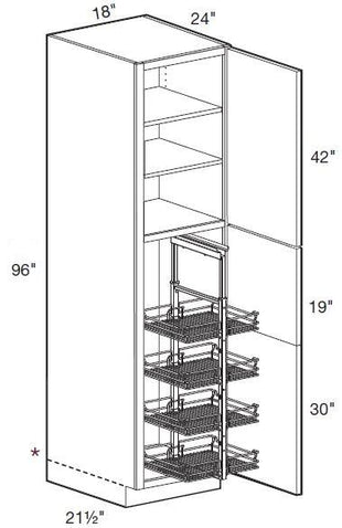 U182496R-PO4WS - Tiverton Pebble Gray - Utility 18" x 24" x 96" 4 Wire Shelf - Single Door - Hinges On Right