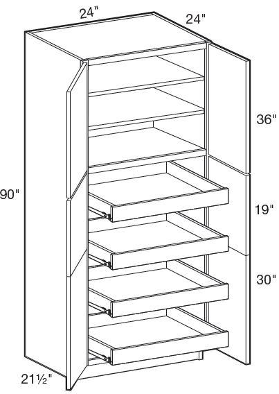 U242490-4T - Fulton Mocha - Utility 24" x 24" x 90" 4 rollout - Double Doors