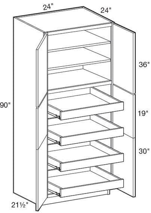 U242490-4T - Fulton Mocha - Utility 24" x 24" x 90" 4 rollout - Double Doors