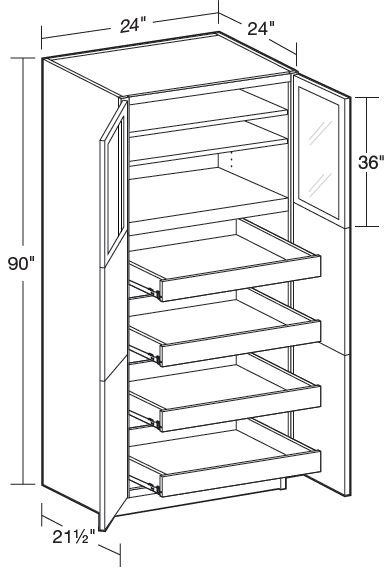U242490PFG-4T - Glasgow Polar White - Utility 24"x24"x90" 4 ROT - Double Door Prepped For Glass