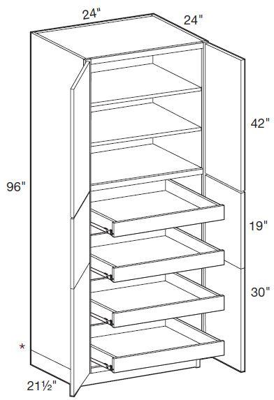 U242496-4T - Glasgow Mythic Blue - Utility 24" x 24" x 96" 4 rollout Tray - Double Doors