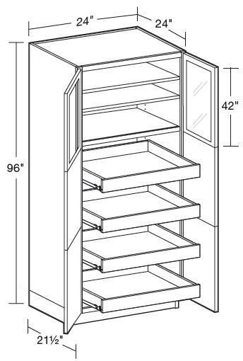 U242496PFG-4T - Glasgow Polar White - Utility 24"x24"x96" 4 ROT Tray - Double Door Prepped For Glass